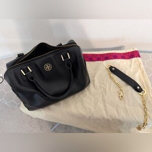 Tory Burch Black Satchel with Gold Accents